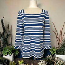 Talbots Striped Square Neck Top S Blouse Blue White 3/4 Sleeve Coastal N... - $19.79