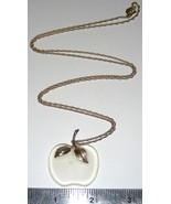 Vintage 1970's AVON FROSTED GLASS APPLE WITH 28" GOLDTONE CHAIN Necklace Estate - $19.99