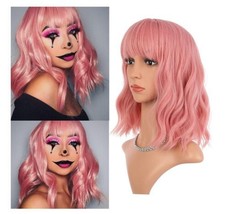 eNilecor Pink Wig, Short Colorful Synthetic Curly Pastel Wigs with Air Bangs for - £13.33 GBP