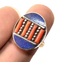 Red Coral Lapis Lazuli Gemstone Handmade Jewelry Nepali Ring Adjustable SA 1125 - £4.10 GBP