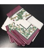 9pc Round Tablecloth &amp; Cloth Napkin Set w/ Purple Gold Holly Vines - Hol... - £11.81 GBP