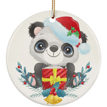 Cute Baby Panda With Chirtmas Gift Round Ornament Xmas Decor For Animal Lover - £12.01 GBP