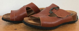 Vtg 90s Think Mizzi Brown Leather Slip On Funky Face Buckle Sandals Shoe... - $39.99