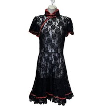 gothic black lace asian trim high neck short sleeve dress - £27.39 GBP