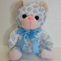 Teddy Bear Blue White Spot Plush Stuffed Toy Animal Ribbon - Puli International - £8.70 GBP