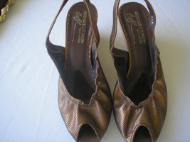 DONALD J PLINER Bronze metallic leather sling back wedge heel size 8.5 p... - $70.13