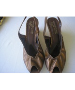 DONALD J PLINER Bronze metallic leather sling back wedge heel size 8.5 preowned - $70.13