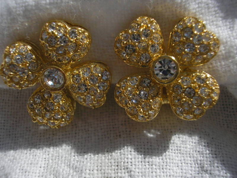 Flower Design Sterling Silver & GOLD CZ clip on Earrings Designer NEW - $50.63