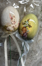 2pc Vintage Style Paper Mache Foam Egg Picks Ornaments Easter Decoration 12” - £12.10 GBP