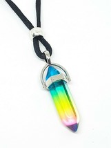 Aura Rainbow Pendant Necklace Quartz Crystal Gemstone Healing Chakra Titanium - £4.54 GBP