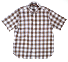 Daniel Cremieux Men&#39;s Casual Short Sleeve Shirt XL Plaid Cotton Brown Blue White - £8.51 GBP