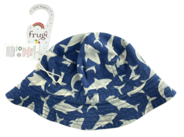 Shark Print Bucket Hat Cap Kids Organic Reversible Blue Fruji Ross - £15.11 GBP