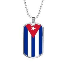 Cuba Flag Necklace Stainless Steel or 18k Gold Dog Tag 24&quot; - £37.06 GBP+