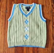 Children&#39;s Place Boy Toddler size 4T Light-Green-Yellow knit sweater vest argyle - £2.32 GBP