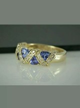 1.50Ct Trillion Simulated Blue Tanzanite Women's Ring 14K Yellow Gold Plated - £75.93 GBP