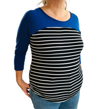 Perseption Colorblock Horizontal Stripe Knit Top Hi-low Hem Women&#39;s XL B&amp;W Blue - £5.36 GBP