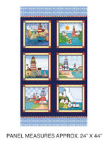 24&quot; X 44&quot; Panel Lighthouses Coastal Cities Blue Cotton Fabric Panel D579.74 - $9.97