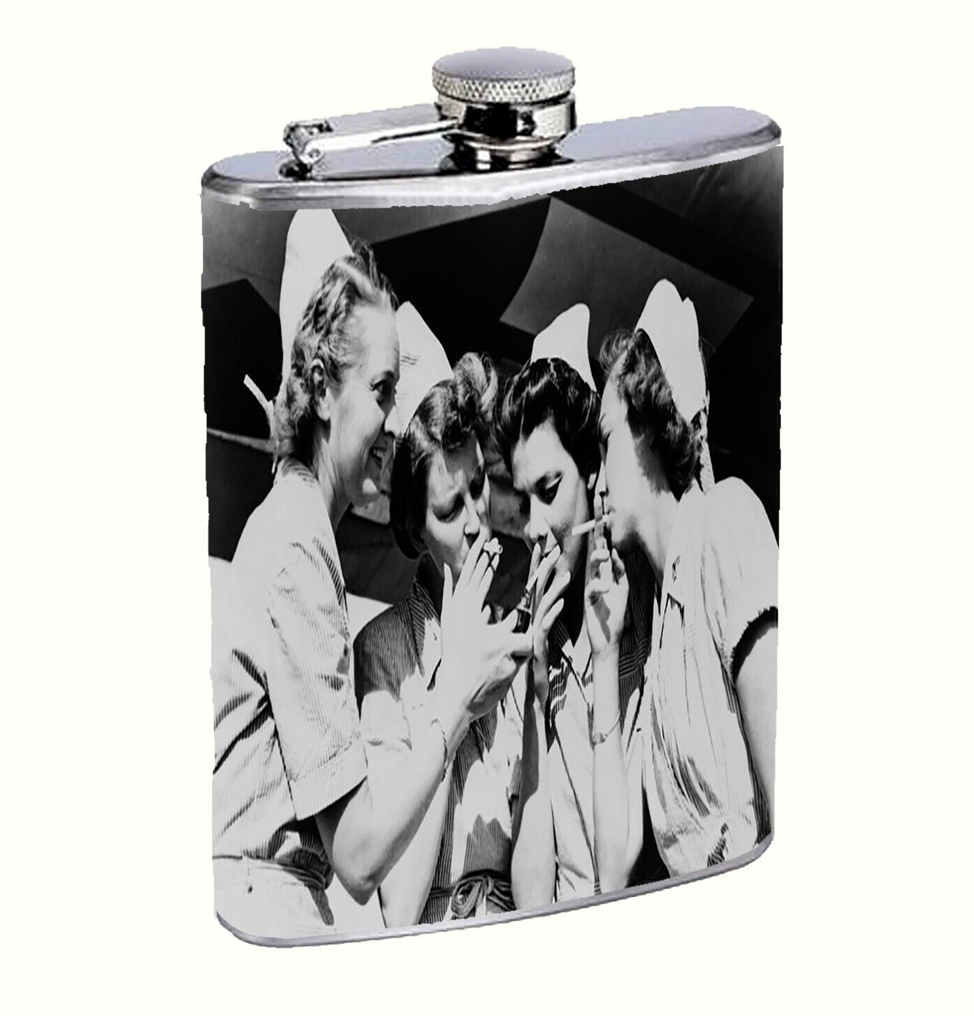 Smoking Nurses Vintage Photo 8oz Stainless Steel Hip Flask Drinking Liquor