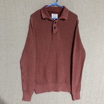 Lucky Brand Sweater Mens Large Red Bronze Shawl Collar Waffle Knit Pullover - $11.29