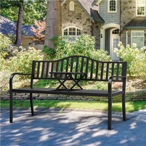 Patio Park Garden Bench Outdoor Metal Bench With Pullout Adjustable Midd... - $188.99