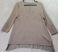 Ellen Tracy Blouse Top Womens Size Small Taupe Cotton Long Casual Sleeve V Neck - £9.51 GBP