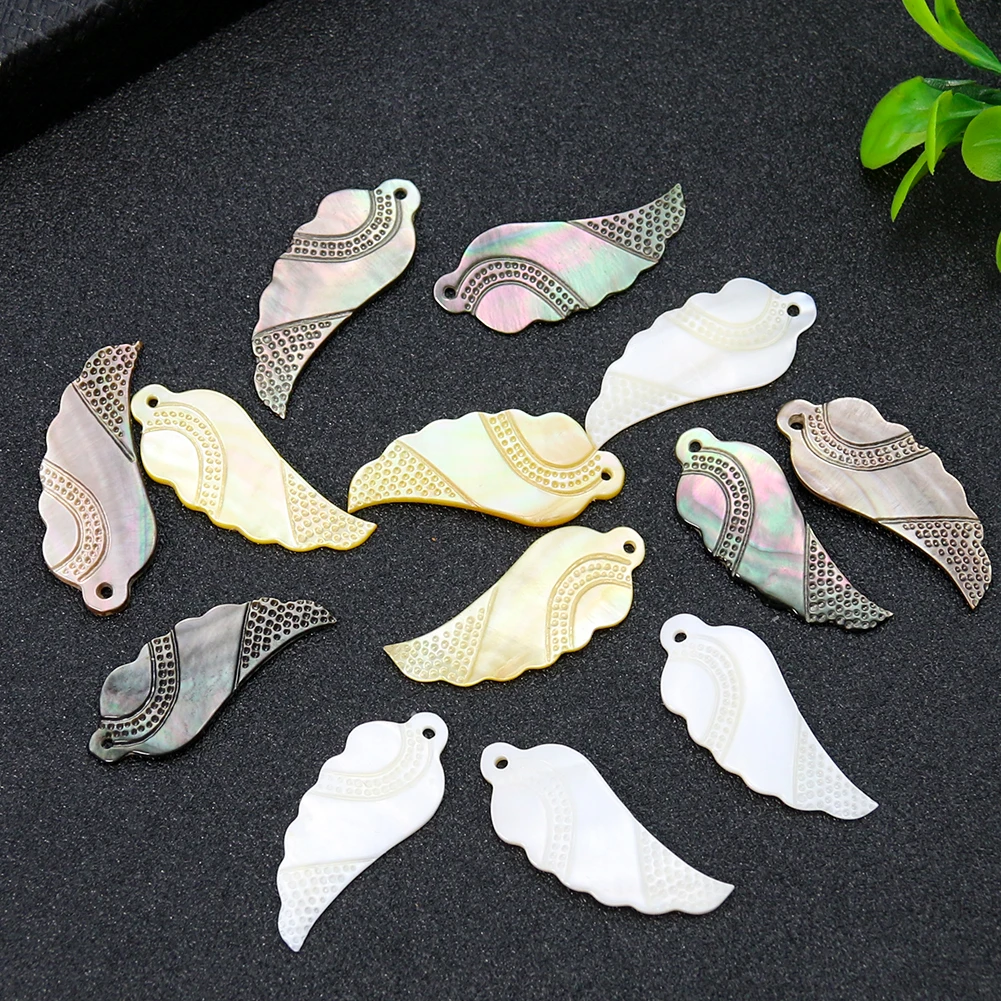 1 Pair Real Shell Carved Angel Wing Charms Pendant Black Mother of Pearl... - $10.43+