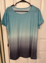 Casual T Shirt Round Neck Gradient Short Sleeve Teal/Gray Size 1XL NEW - £11.72 GBP