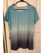 Casual T Shirt Round Neck Gradient Short Sleeve Teal/Gray Size 1XL NEW - $20.49 CAD