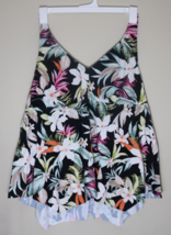 Kona Sol Women&#39;s Tropical Print Tiered Bandeau Tankini Top Black Size 2X... - $4.94