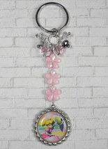 Princess Peach Flower Crystal Beaded Handmade Split Ring Keychain Pink New - £13.15 GBP