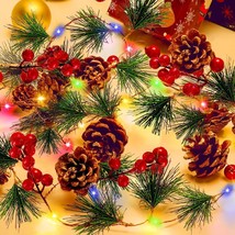 Christmas Garland with Lights 6.8 Ft 20 Led Red Berry Pine Cone String Lights - £15.45 GBP