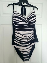 Liz Claiborne Womens 22W Black and Cream Onepiece Halter Strap Swimsuit ... - £32.83 GBP