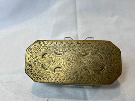 Antique Brass Tobacco Box Jewelry Case Etched 8 Paneled Tooled Metal - £197.34 GBP