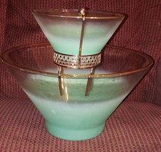 Vintage Mid Century MCM Frosted Green Glass Chip &amp; Dip Bowls 3 Piece Set - $74.79