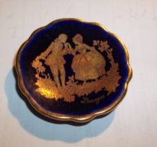Limoges Porcelain Miniature Plate Courting Scene Cobalt and Gilt 2&quot; style #2 - £7.77 GBP