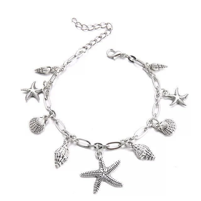 Silver Seashells Ankle Bracelet - Metal Seashells - Adjustable - $20.63 CAD