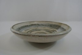 Glazed Stoneware Footed Shallow Bowl Midcentury Studio Pottery Signed Grey - £37.89 GBP