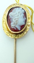 14K Gold Oval Shell Genuine Natural Cameo Stick Pin (#J2669) - $148.50