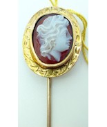 14K Gold Oval Shell Genuine Natural Cameo Stick Pin (#J2669) - £118.70 GBP