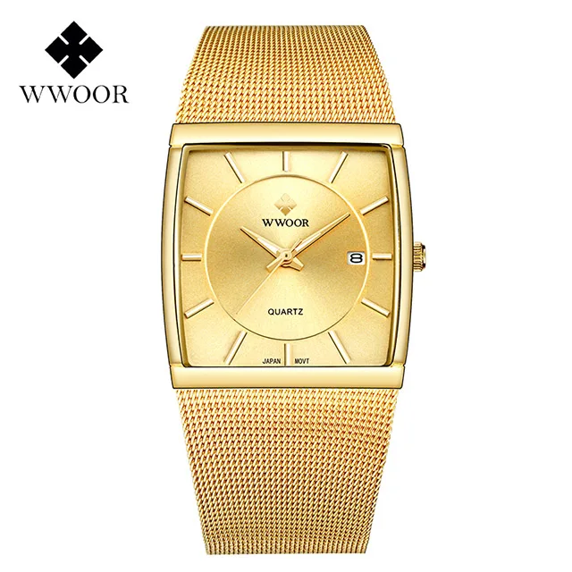 Luxury Gold Watch Men Square Japan Quartz Slim Steel Mesh Waterproof Spo... - $36.13