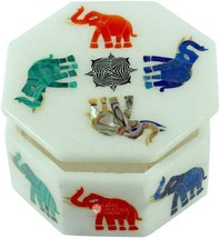 Marble Jewelry Storage Box Multi Elephant Inlay Design Christmas Best Gi... - $251.27