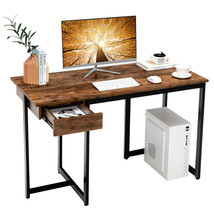 Computer Desk Home Office Gaming Table Workstation Metal Frame w/ Drawer Rustic - £73.55 GBP