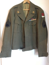 WW2 U.S Army Dress Jacket Olive Drab Green E-6 Rank Patch Pins &amp; Patches... - £158.45 GBP