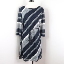 Studio One Women&#39;s 18 Navy Blue Diagonal Stripe Knit Lined Long Sleeve D... - £19.59 GBP