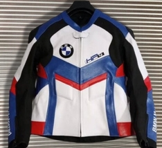  BMW Motorrad HP4 White &amp; Blue Motorcycle Leather Jacket  With CE-Approv... - $199.00