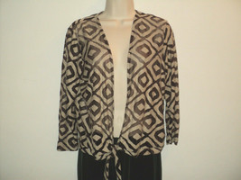 Chico&#39;s Travelers Top Sz 1 S-M 8/10 SHEER Wrap Brown Abstract Diamond Tie Front - £11.33 GBP