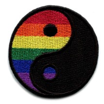 Rainbow Yin Yang Iron On Patch 2&quot; Gay Lesbian Lgbtq Pride Embroidered Applique - £3.95 GBP