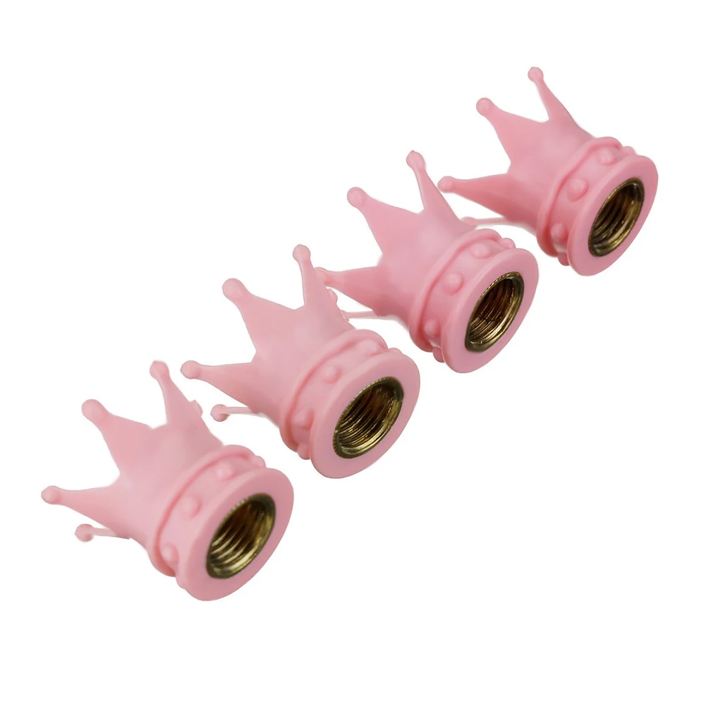 Primary image for 4pcs Pink Crown Shape Car Auto Wheel Tire Tyre Valve Stem Caps Dust Covers