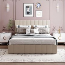 Queen Size Upholstered Platform Bed with a Hydraulic Storage System, Woo... - £518.01 GBP