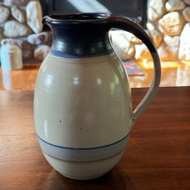 Studio Art Pottery Pitcher  RT CW Ron Taylor Beige Blue Handle 10&quot; - £65.19 GBP